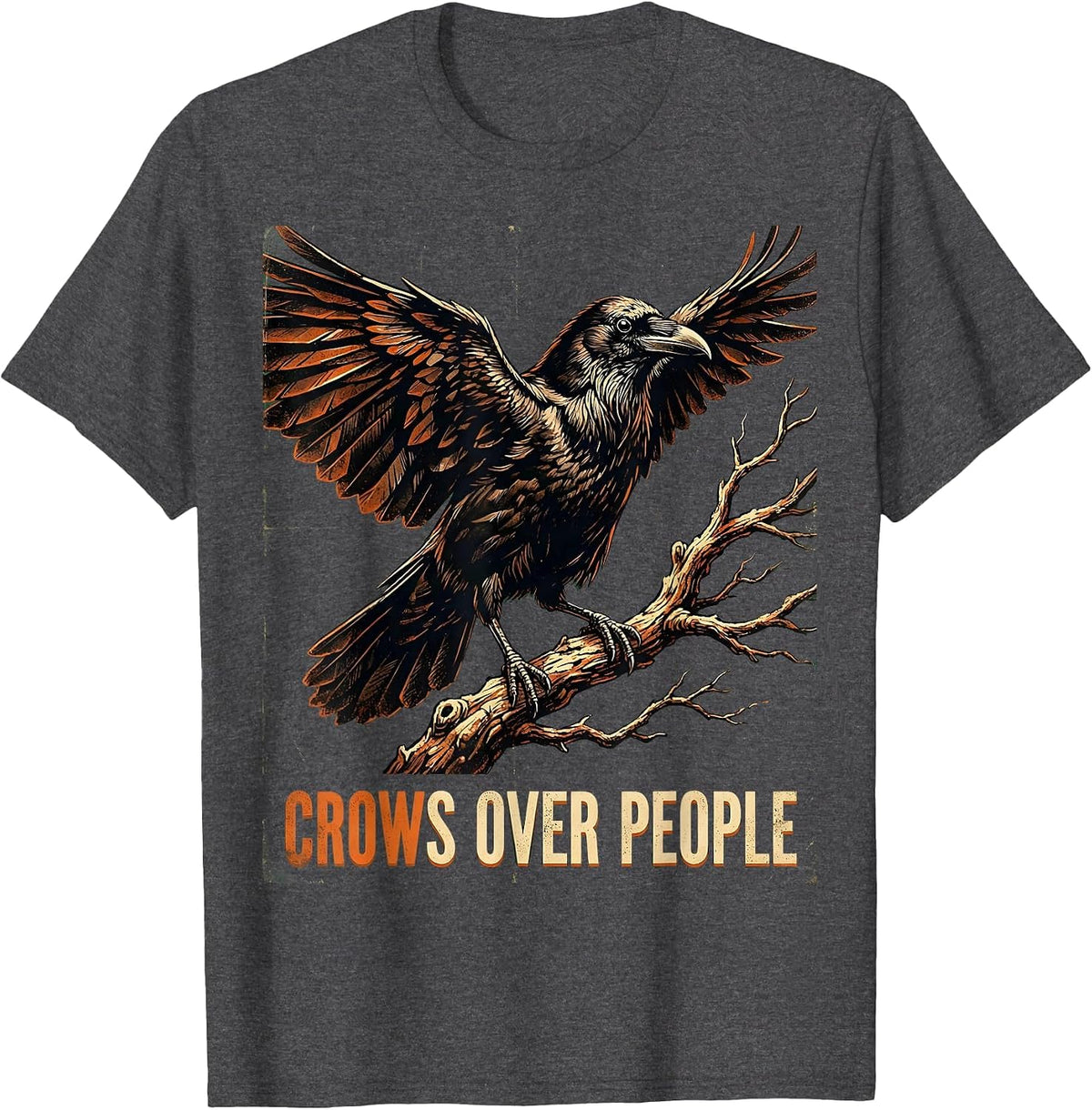 Crows Over People Dark Crow Lover Design T-Shirt - Dark Heather Grey