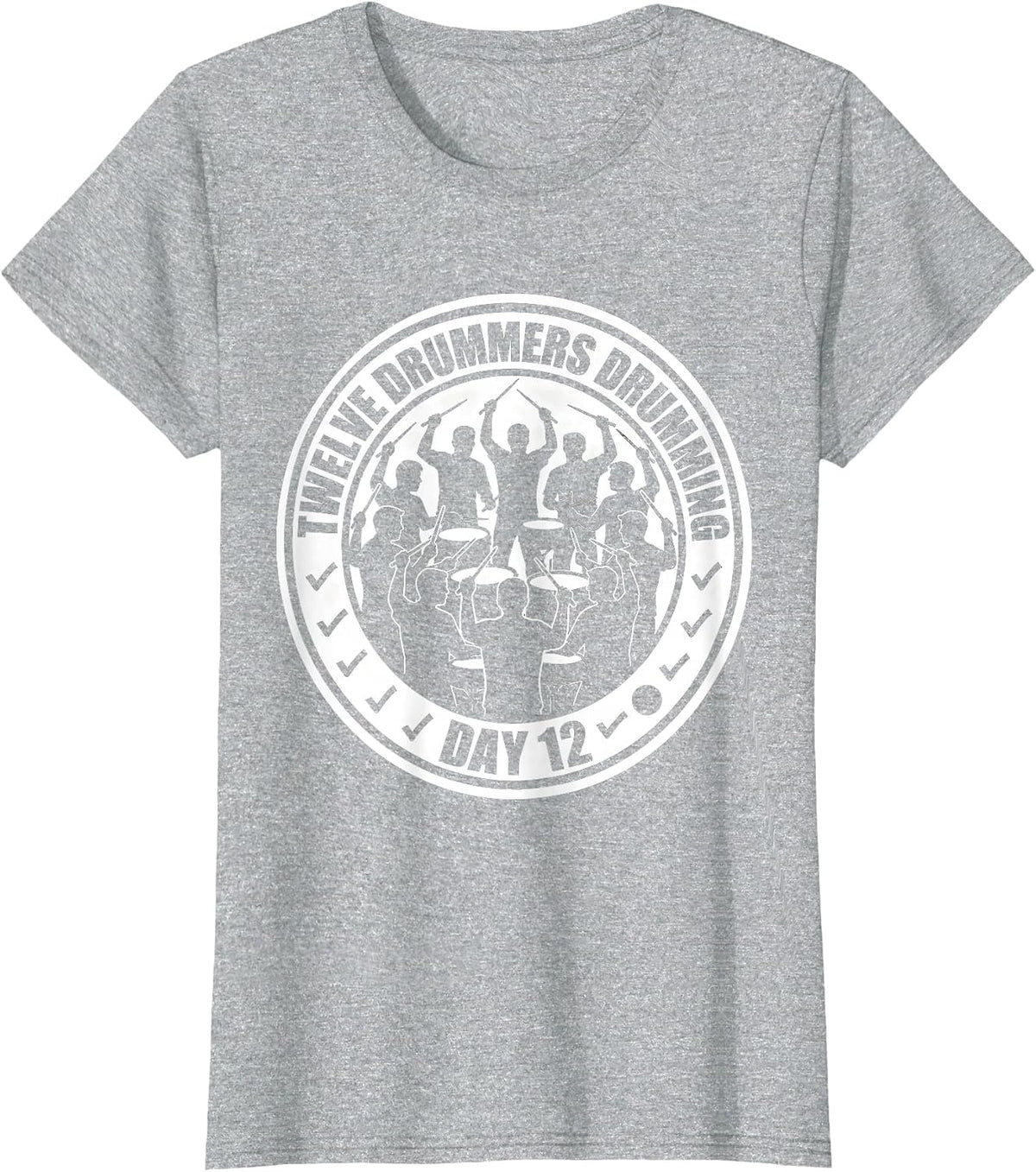 Women's Day 12 Twelve Drummers Drumming Classic Christmas Carol Song T-Shirt - Heather Grey