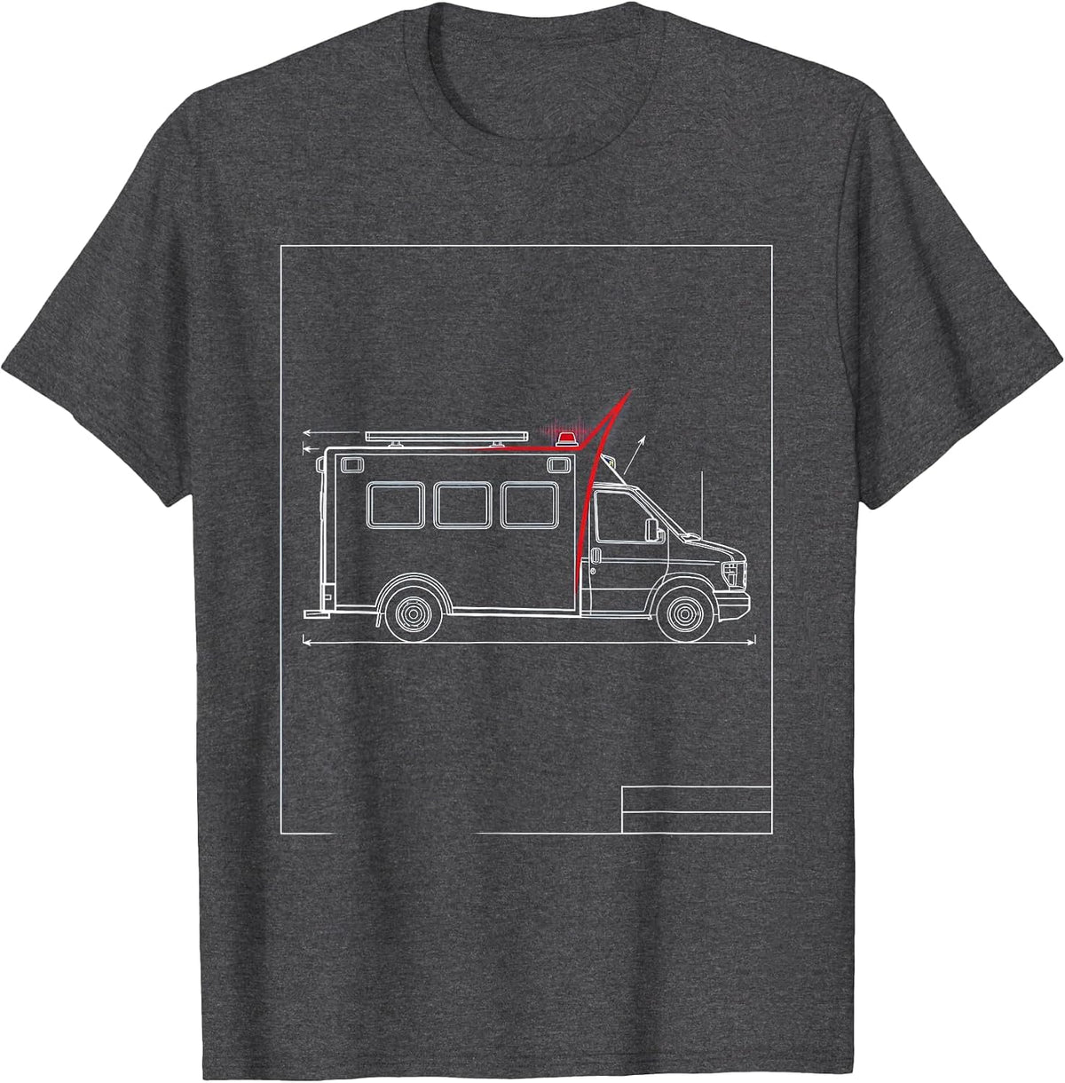 Ambulance Schematic Technical Blueprint EMT Paramedic Dark T-Shirt - Dark Heather Grey