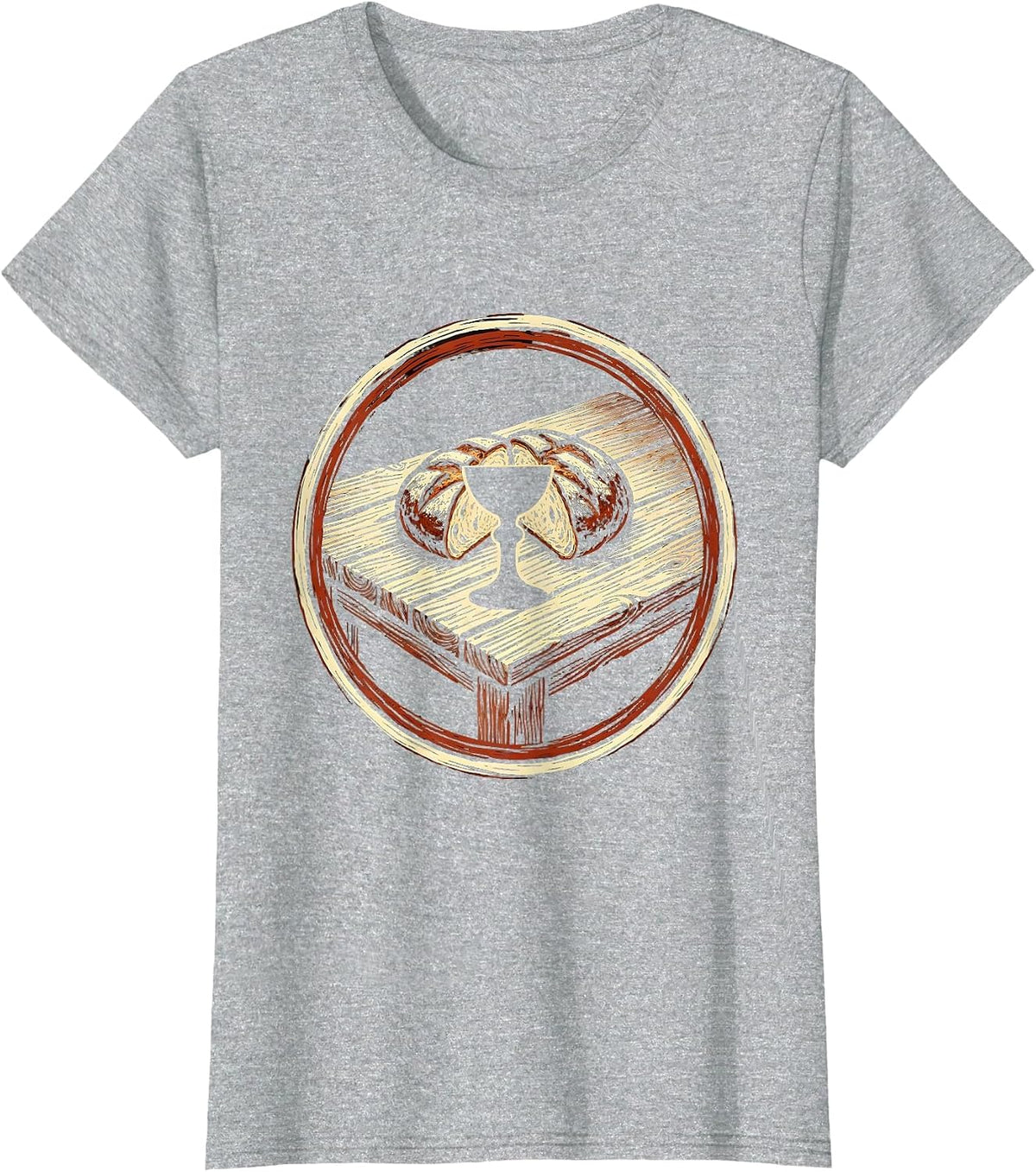 Jesus Bread and Wine Communion Graphic Tee T-Shirt - Heather Grey
