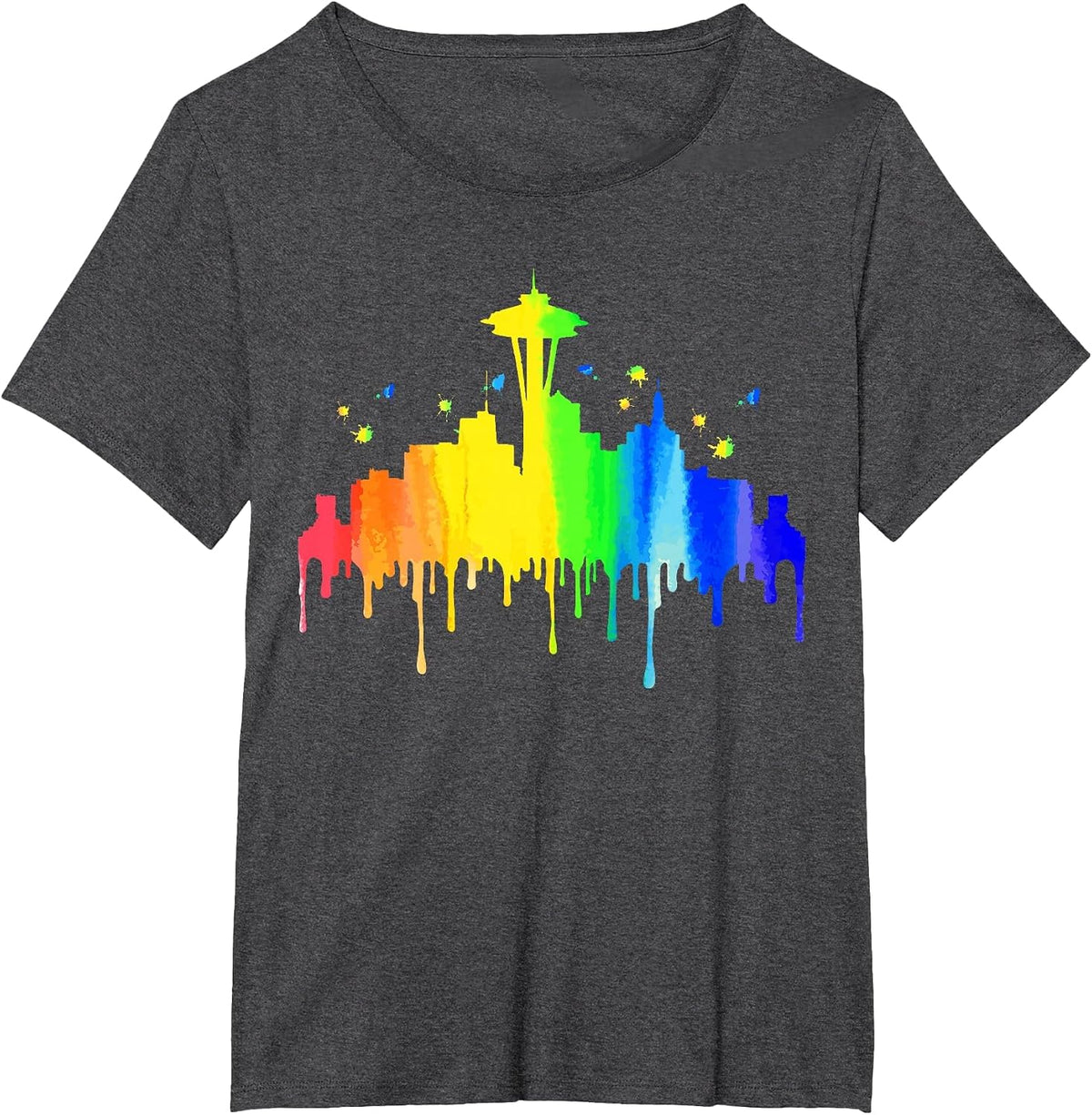 Seattle Skyline Rainbow Space Needle Gay Pride Month T-Shirt - Dark Heather Grey