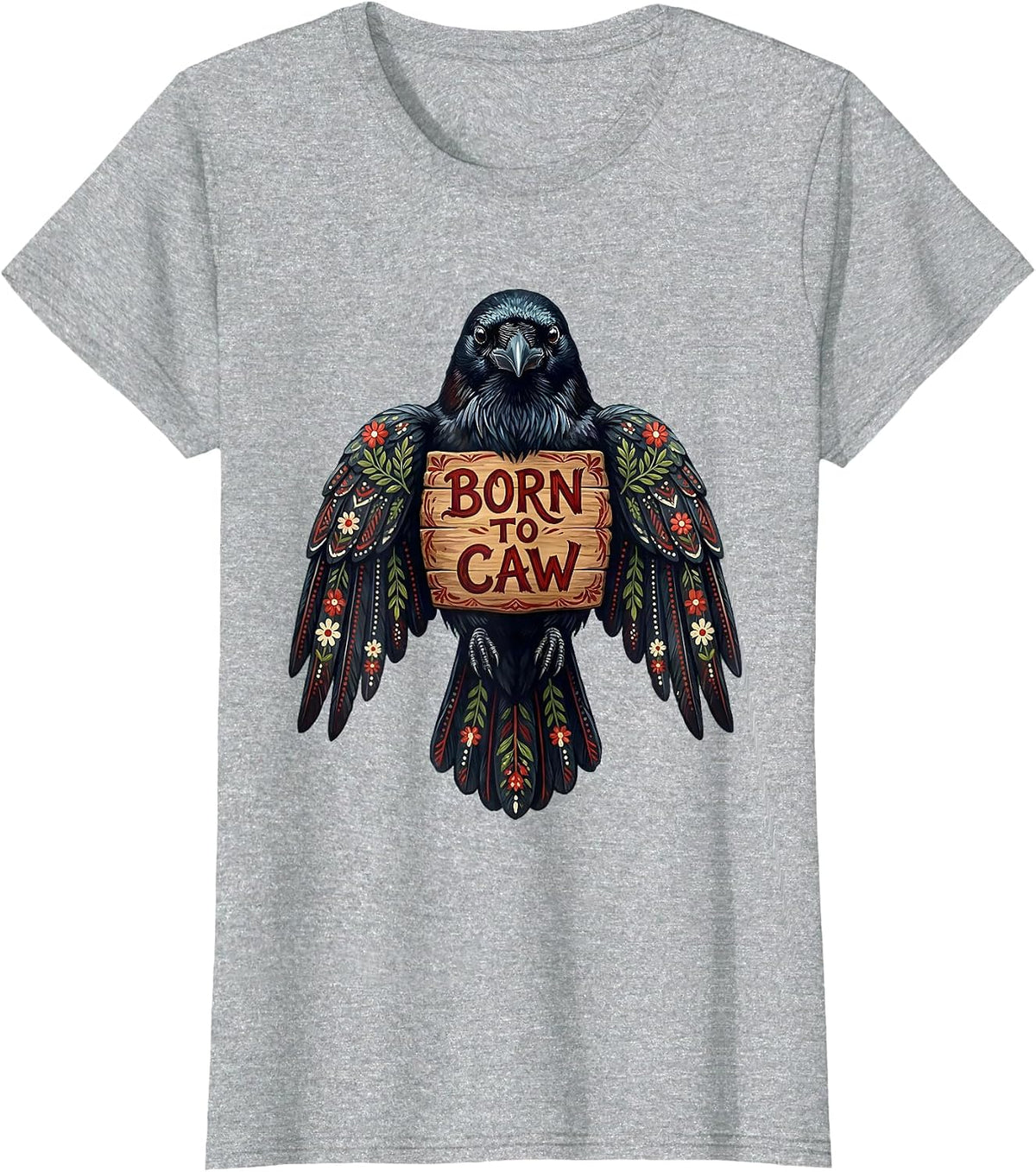 Women's Born to Caw Crow Lover Graphic Design T-Shirt - Heather Grey