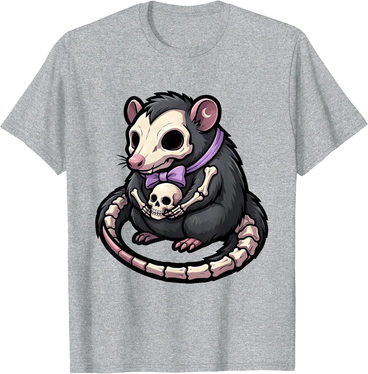 Men's Skeletal Opossum Kawaii Pastel Goth Protector Mascot T-Shirt - Heather Grey