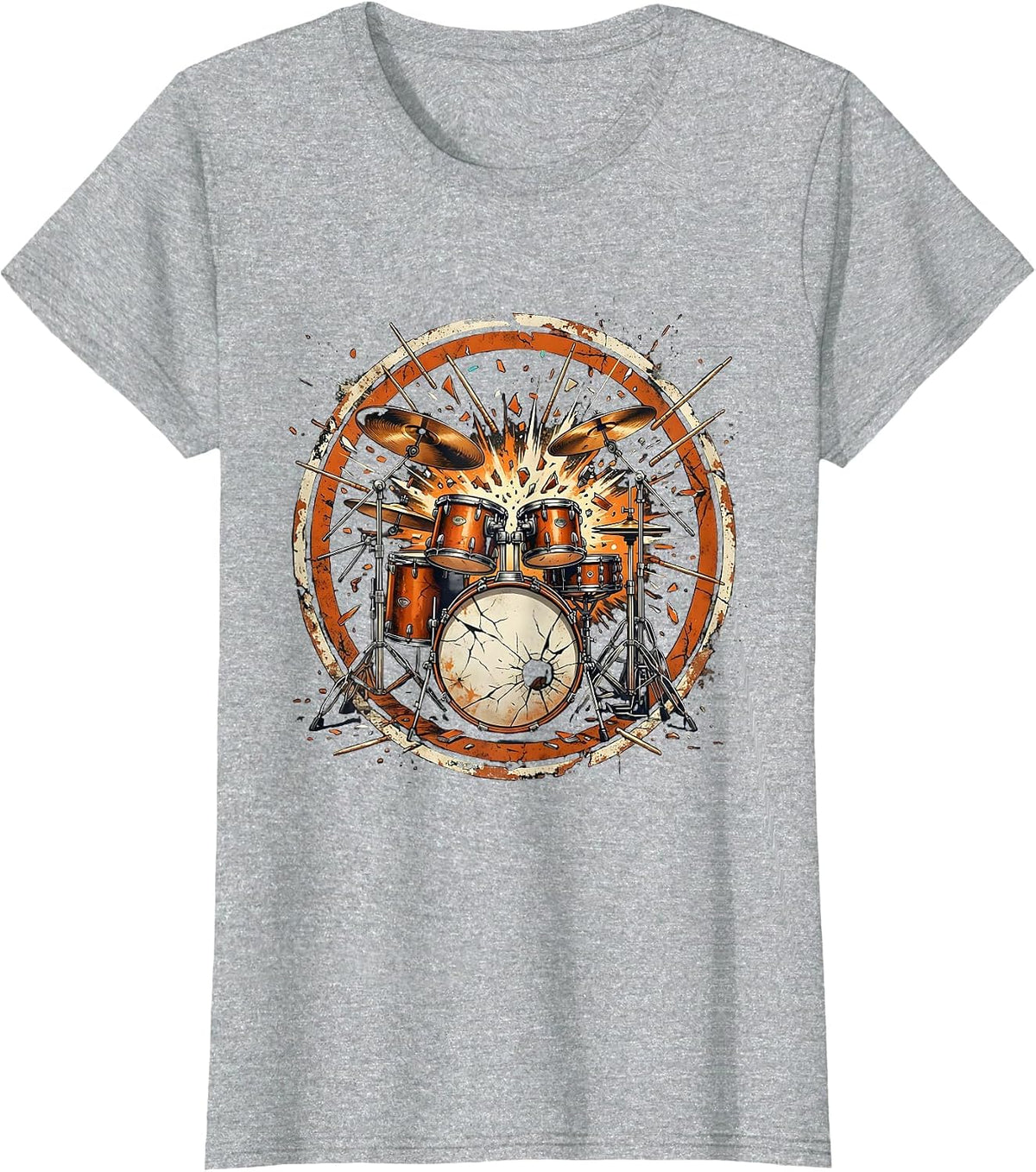 90s Band Exploding Drum Kit Confetti Burst T-Shirt - Heather Grey