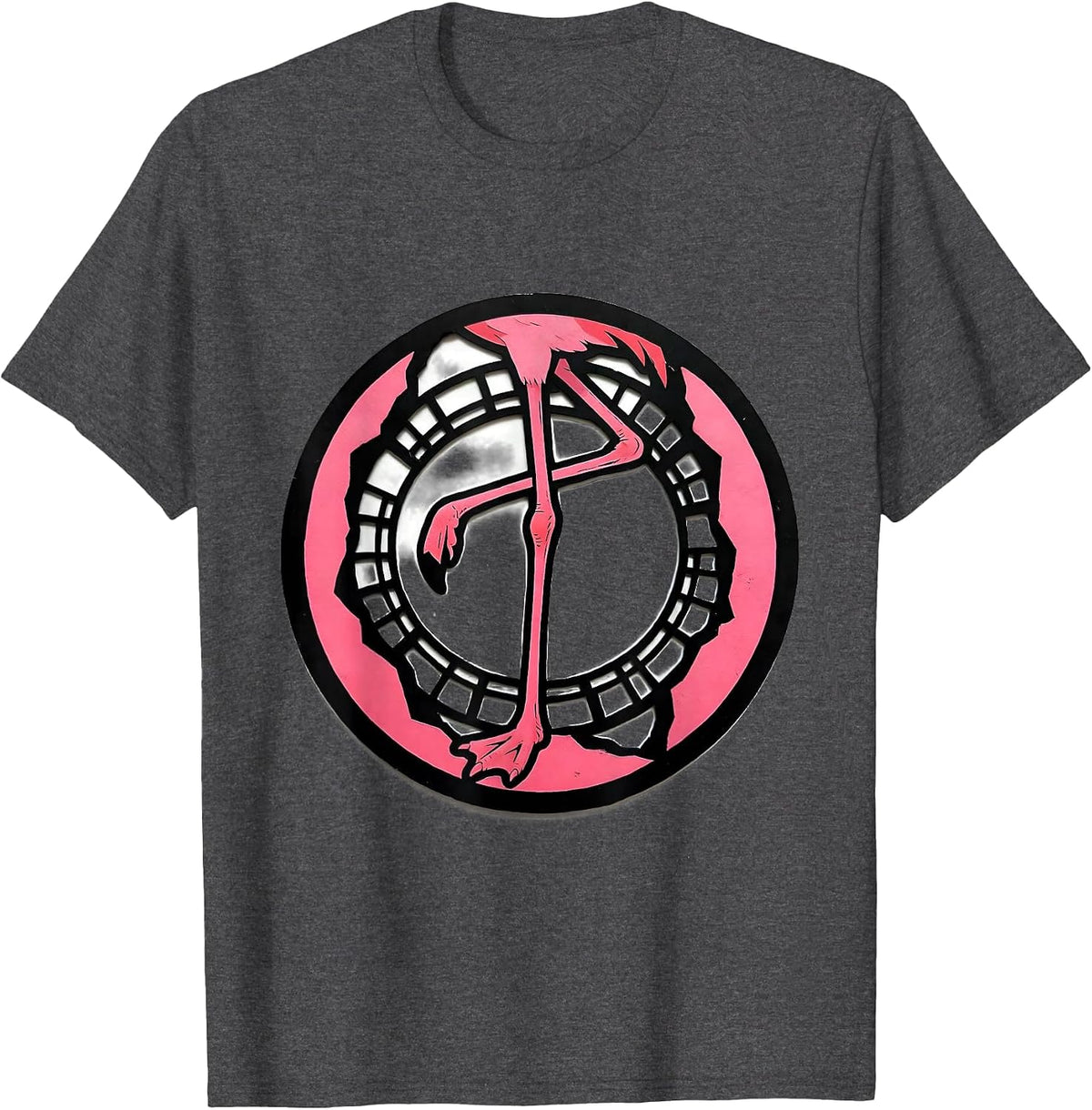 Men's Stencil Flamingo Seal Humor Animal Lover T-Shirt - Dark Heather Grey