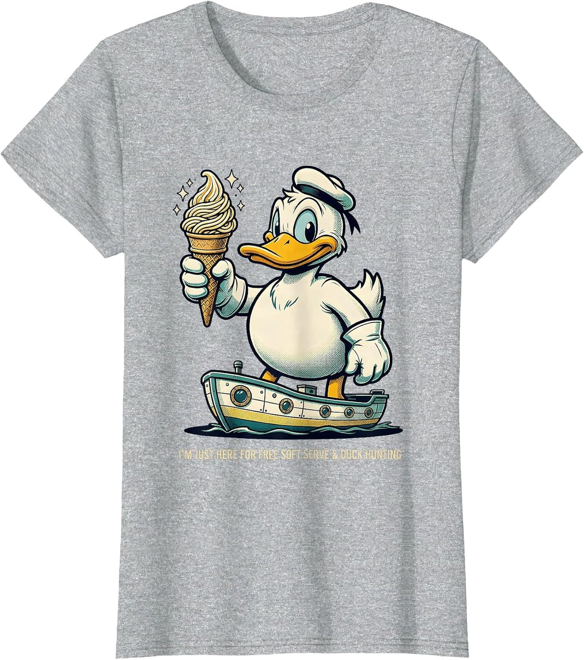 I'm Just Here For Free Soft Serve & Duck Hunting Funny T-Shirt - Heather Grey
