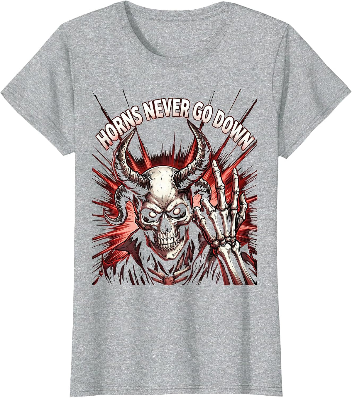 Horns Never Go Down Heavy Metal Music Design T-Shirt - Heather Grey