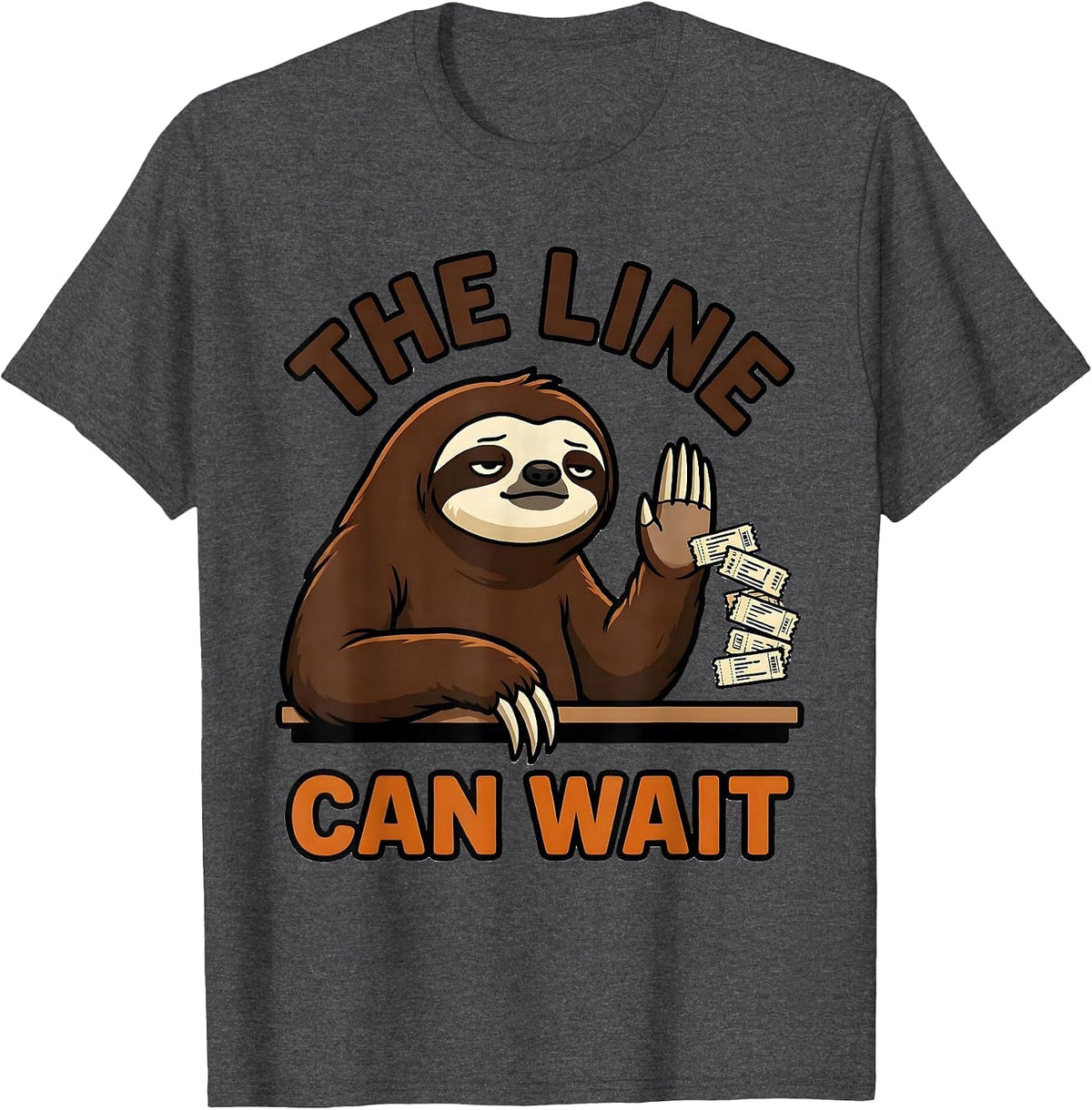 The Line Can Wait Funny Sloth Humor Gift for Sloth Lovers T-Shirt - Dark Heather Grey