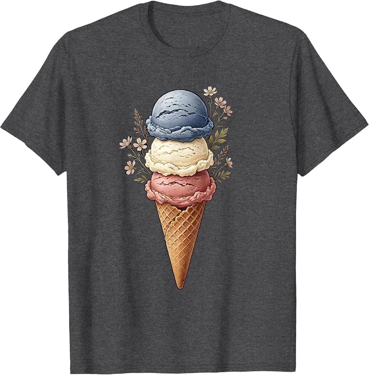 Patriotic Ice Cream Cone Red White Blue Design T-Shirt - Dark Heather Grey