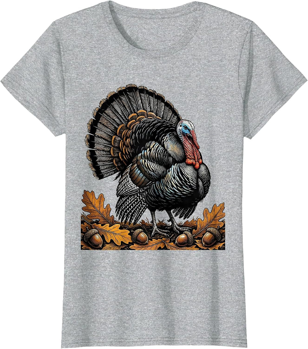 Women's Wild Turkey Strutting Autumn Leaves Hunting Design T-Shirt - Heather Grey