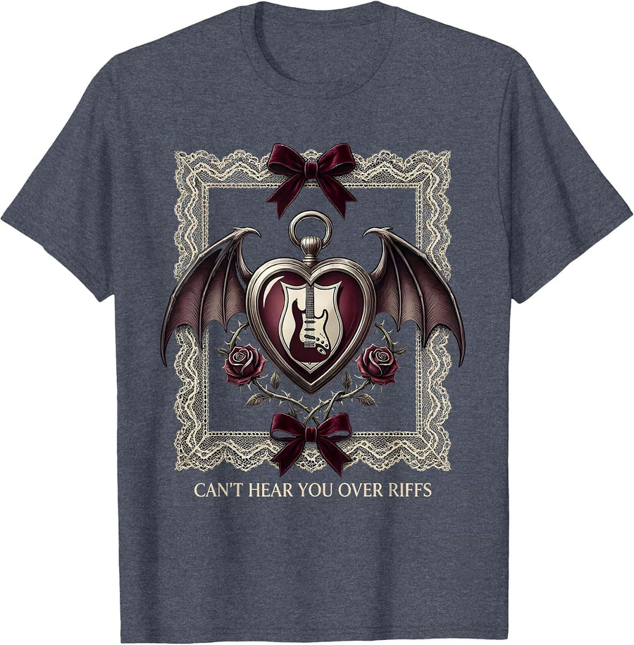 Can't Hear You Over Riffs Heavy Metal Design T-Shirt - Heather Blue