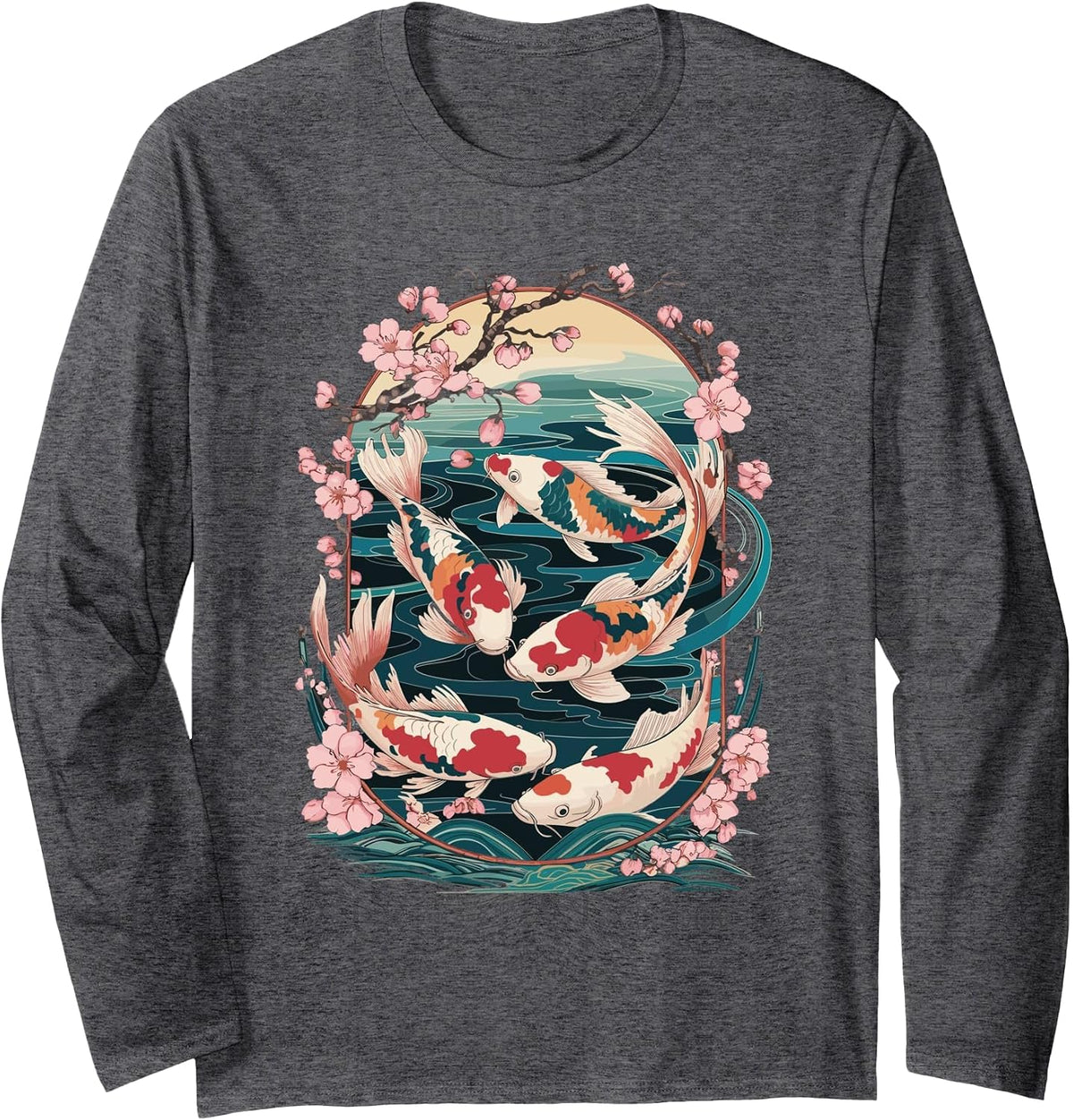Japanese Koi Fish Long Sleeve T-Shirt - Adult Unisex Dark Heather Grey