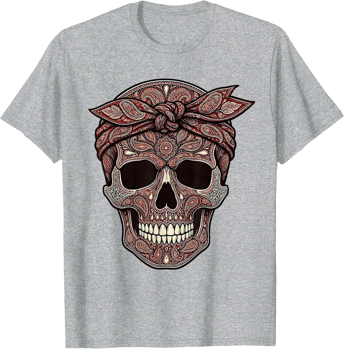 Men's Skull Knotted Bandana Headband Graphic T-Shirt - Heather Grey