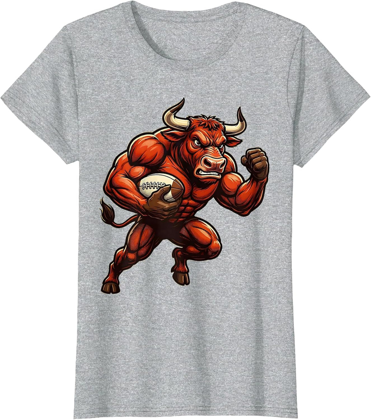 Angry Charging Bull Rugby Graphic T-Shirt - Heather Grey