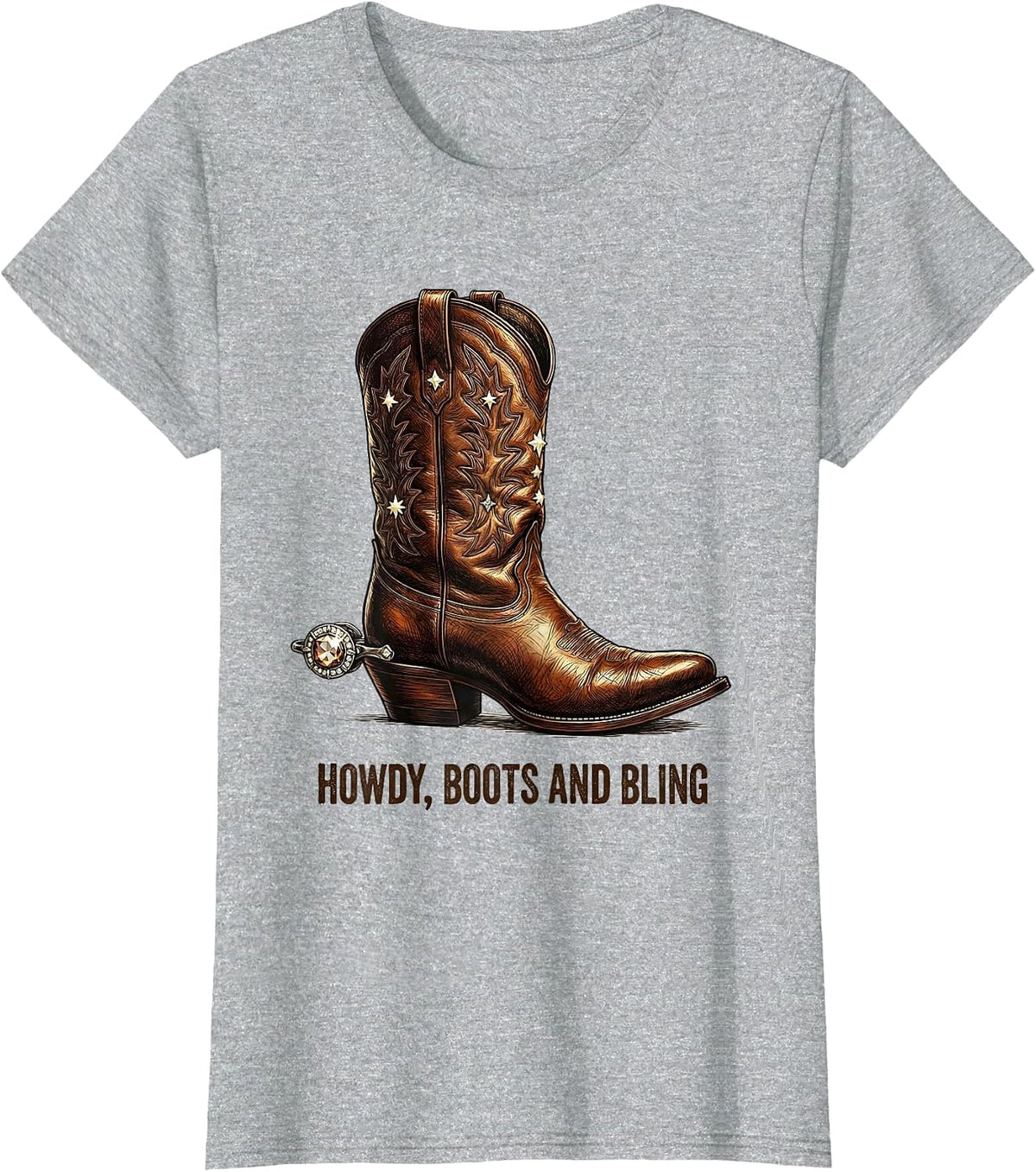 Women's Howdy Boots and Bling Funny Cowgirl Western Rodeo Gift T-Shirt - Heather Grey