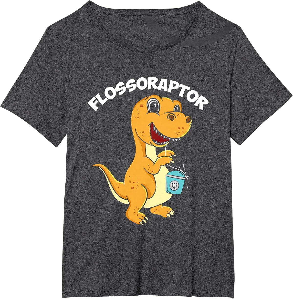 Flossoraptor Dental Hygiene Future Dentist Dinosaur Tooth T-Shirt - Dark Heather Grey
