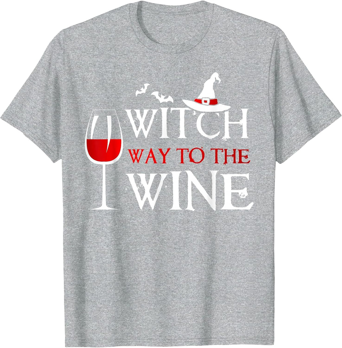 Womens Halloween Drinking Shirt Witch Way to The Wine T-Shirt - Heather Grey