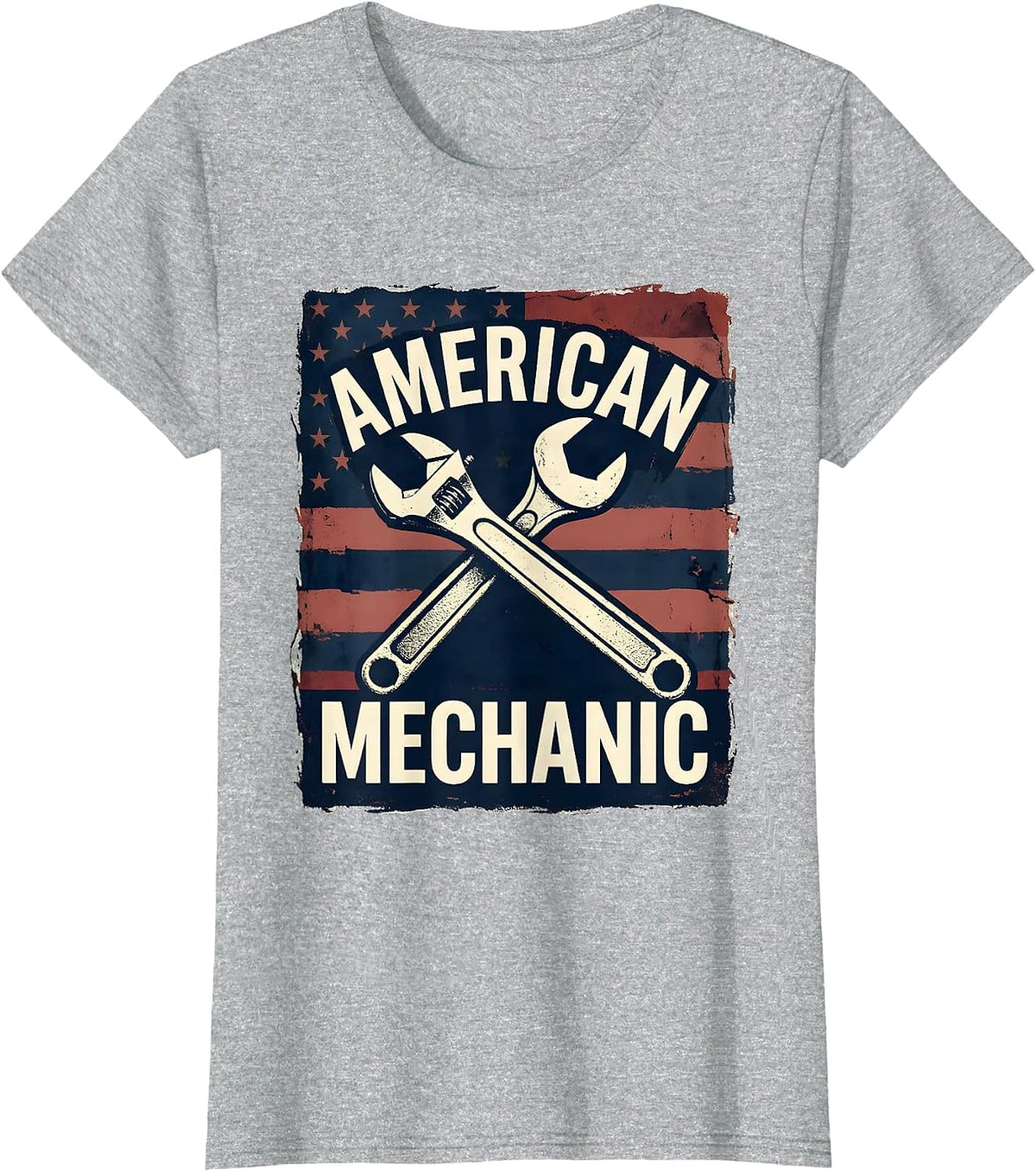 Women's American Mechanic Patriotic Flag Mechanic Gift for Tradesman T-Shirt - Heather Grey