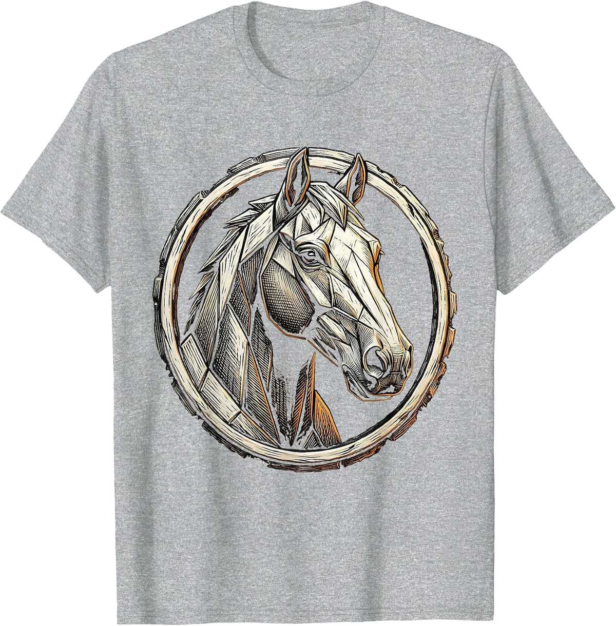 Men's Geometric Low-Poly Horse Head Art Design T-Shirt - Heather Grey