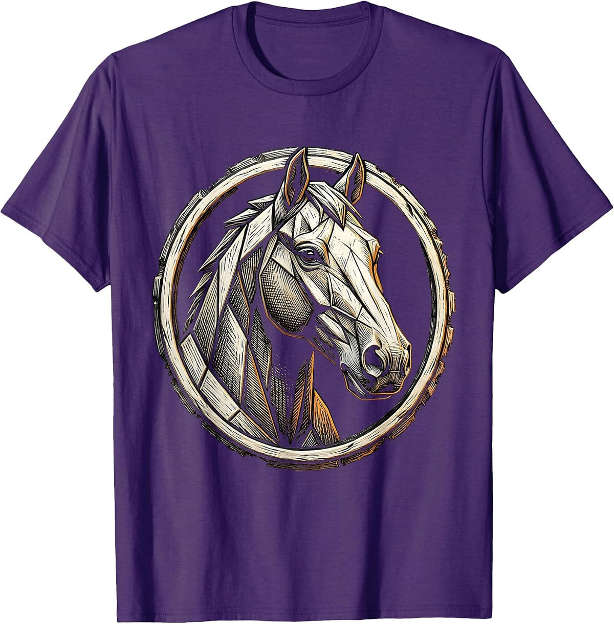 Men's Geometric Low-Poly Horse Head Art Design T-Shirt - Purple