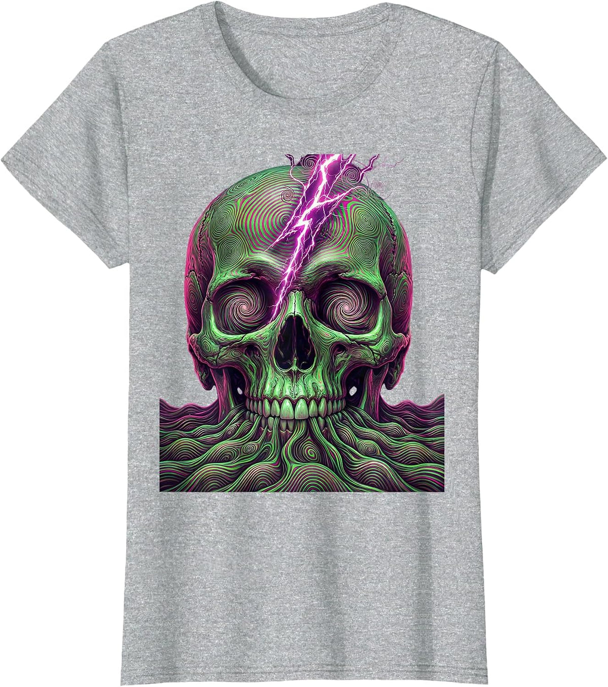 Women's Skull Lightning Bolt Metal Band Graphic T-Shirt - Heather Grey