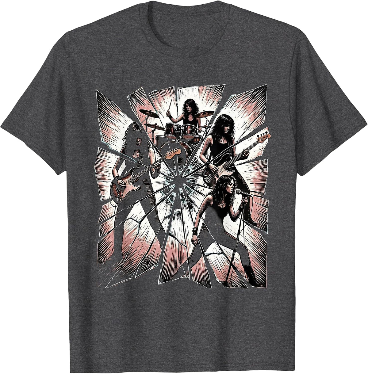 All-Female Band Shattered Mirror Reflection Art T-Shirt - Dark Heather Grey