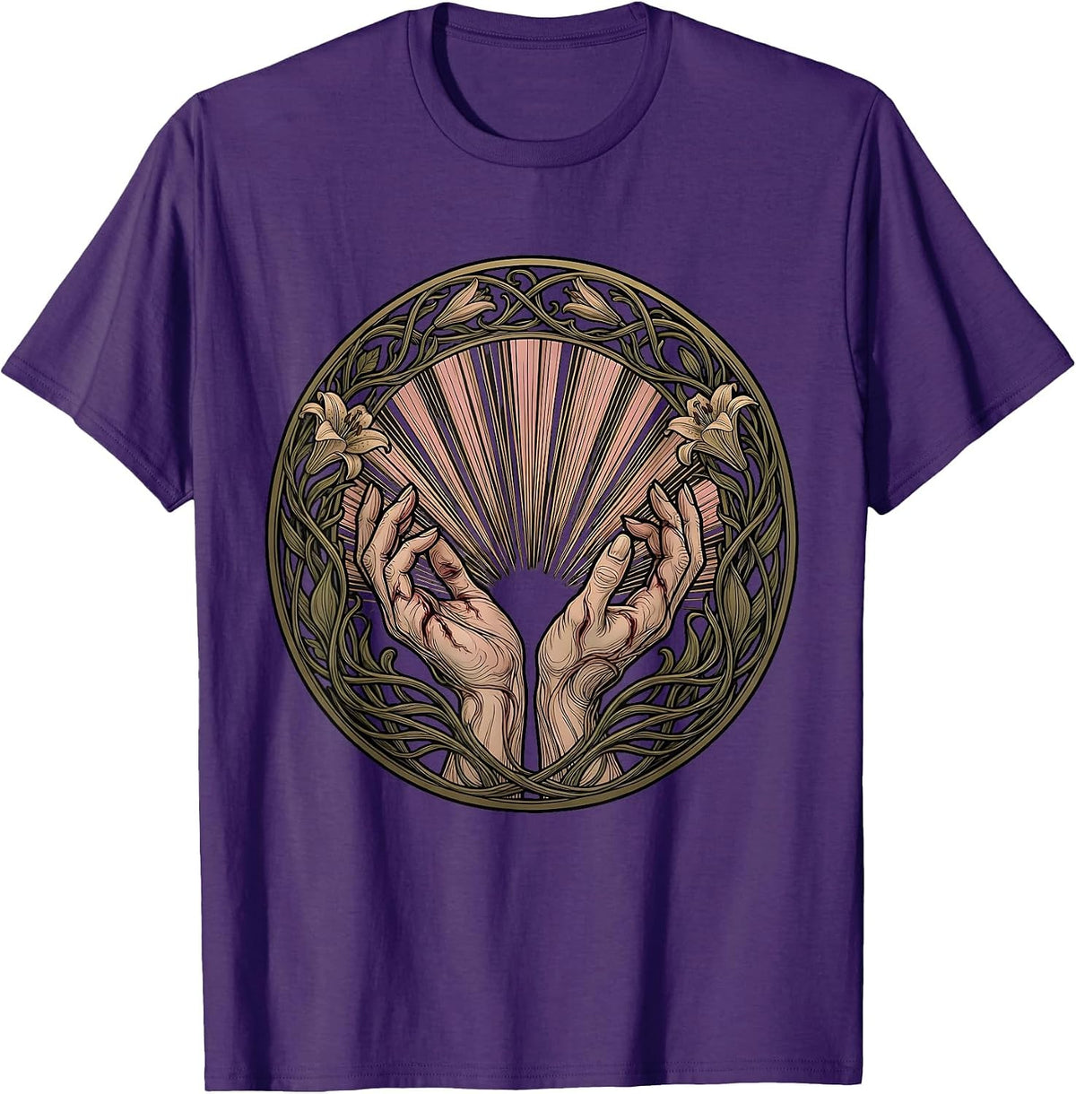 Men's Nail-Scarred Hands Light Beams Jesus Graphic T-Shirt - Purple