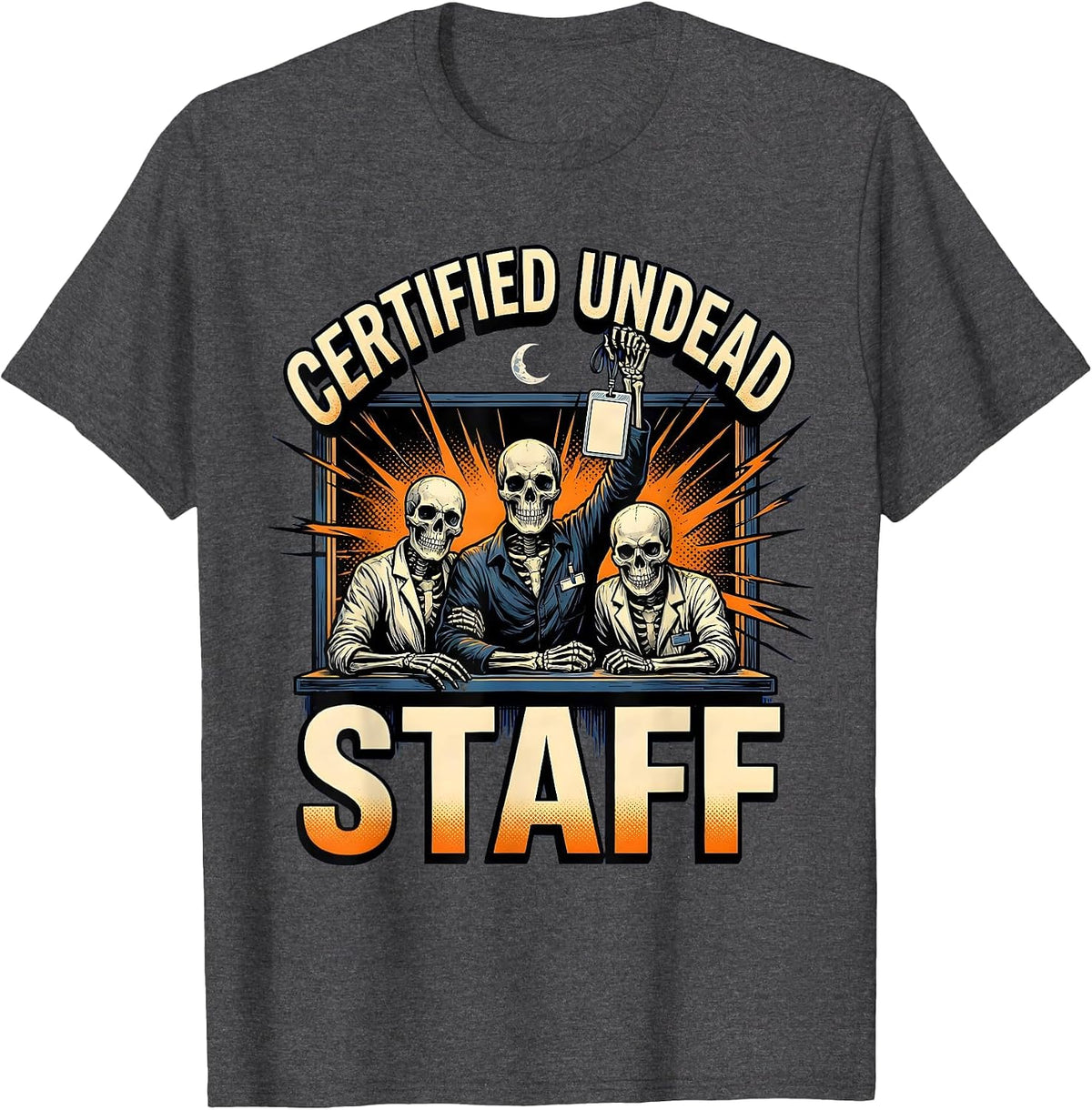 Men's Certified Undead Staff Funny Pharmacy Technician Halloween T-Shirt - Dark Heather Grey