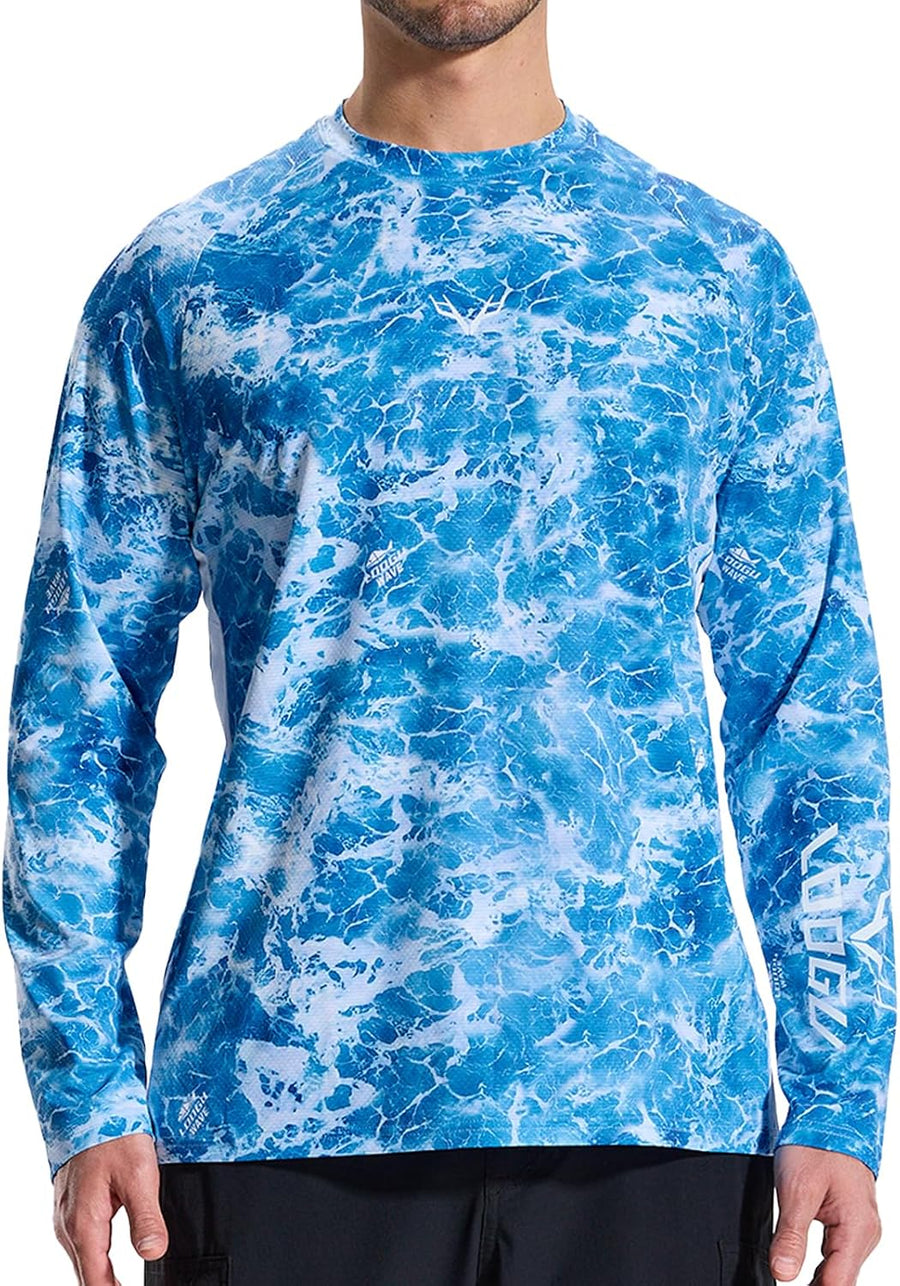 LOOGU Men's Camo Shirt Lightweight Turkey Hunting Shirt Camouflage Shirts for Men Long Sleeve Shirt - Loogu Wave Blue