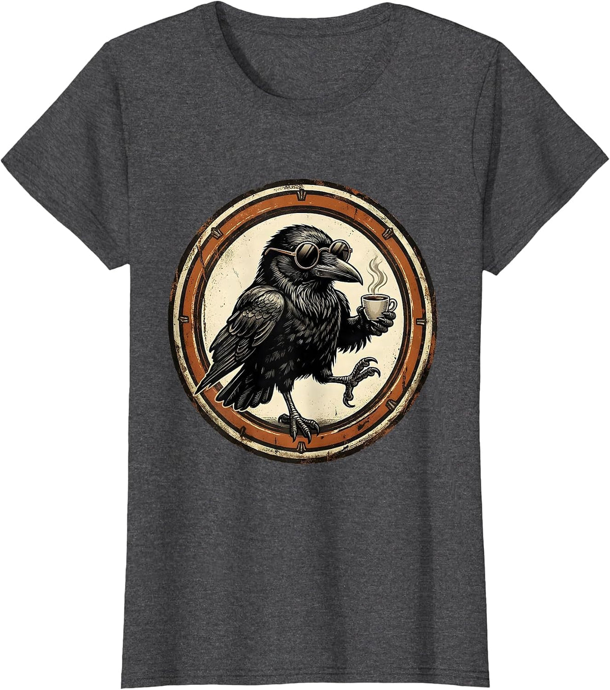 Women's Cool Crow Espresso Lover Graphic Design T-Shirt - Dark Heather Grey