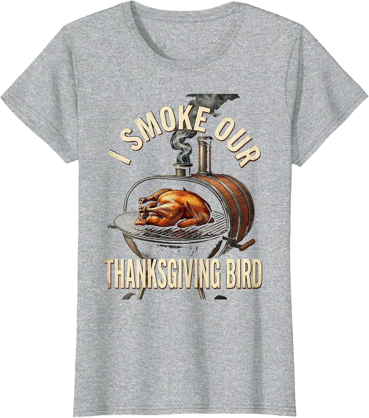 I Smoke Our Thanksgiving Bird Vintage BBQ Pitmaster T-Shirt - Heather Grey