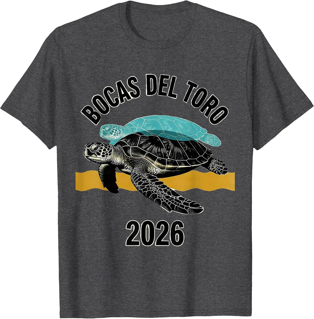 Bocas del Toro 2026 Midcentury Modern Sea Turtle Tropical T-Shirt - Dark Heather Grey