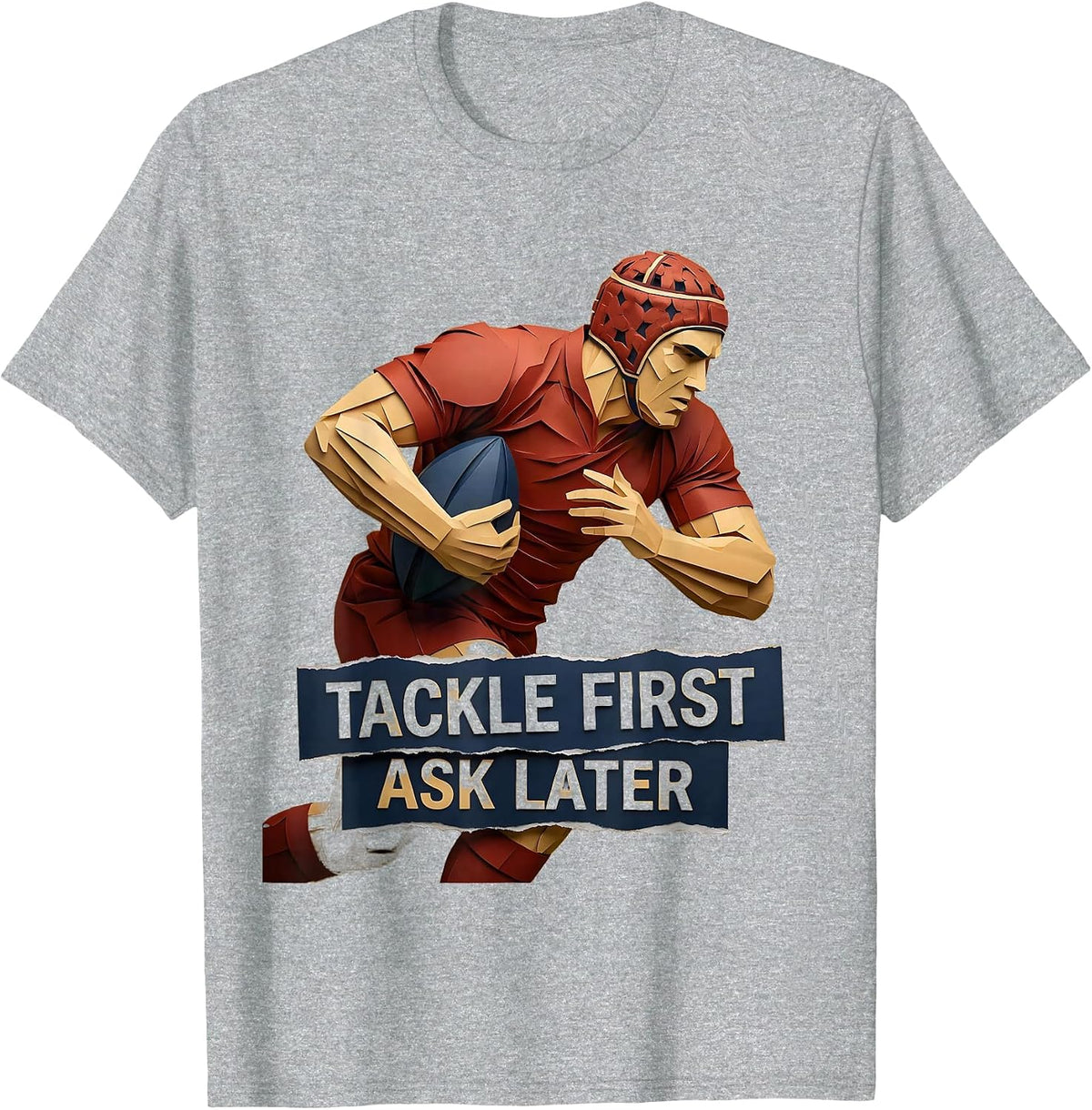 Men's Tackle First Ask Later Rugby Graphic Design T-Shirt - Heather Grey