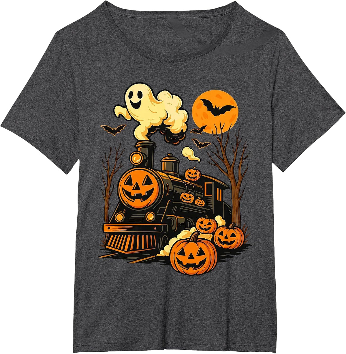 Vintage Halloween Train Pumpkin Railroad Trains Lover T-Shirt - Dark Heather Grey