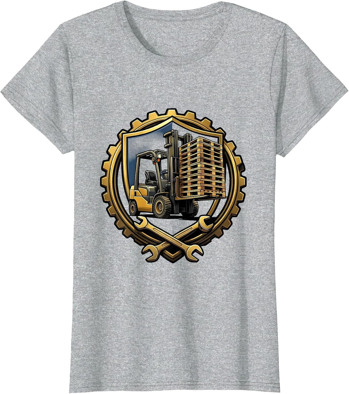 Labor Day Forklift Stacked Pallets Illustration T-Shirt - Heather Grey