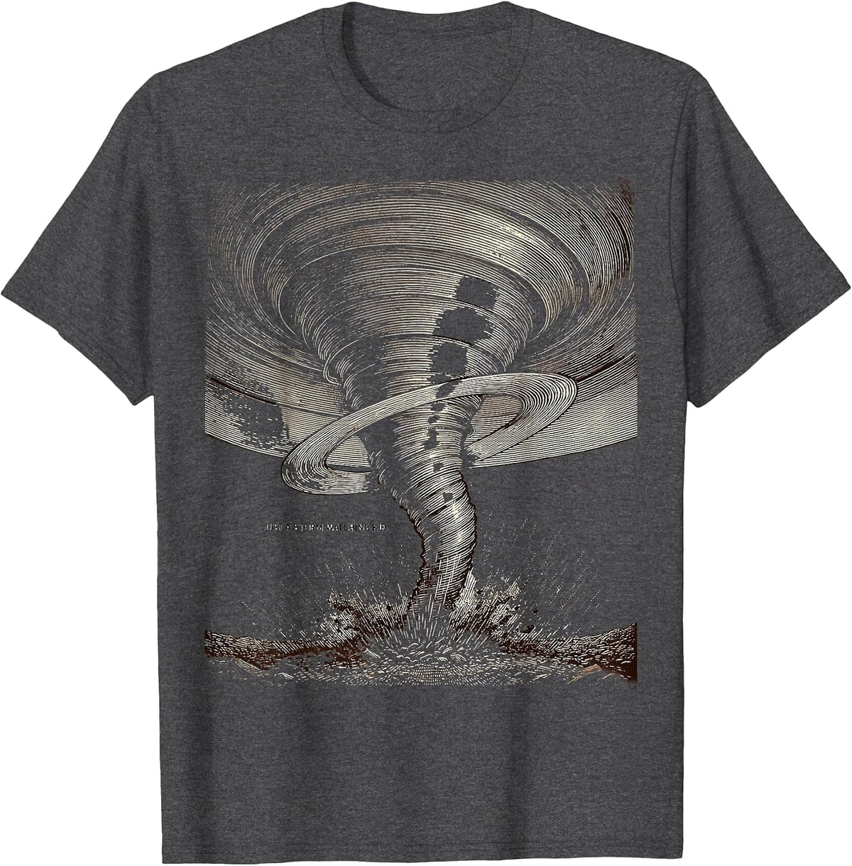 Men's Just A Storm-Watching Kid Funny Tornado Storm Chaser T-Shirt - Dark Heather Grey