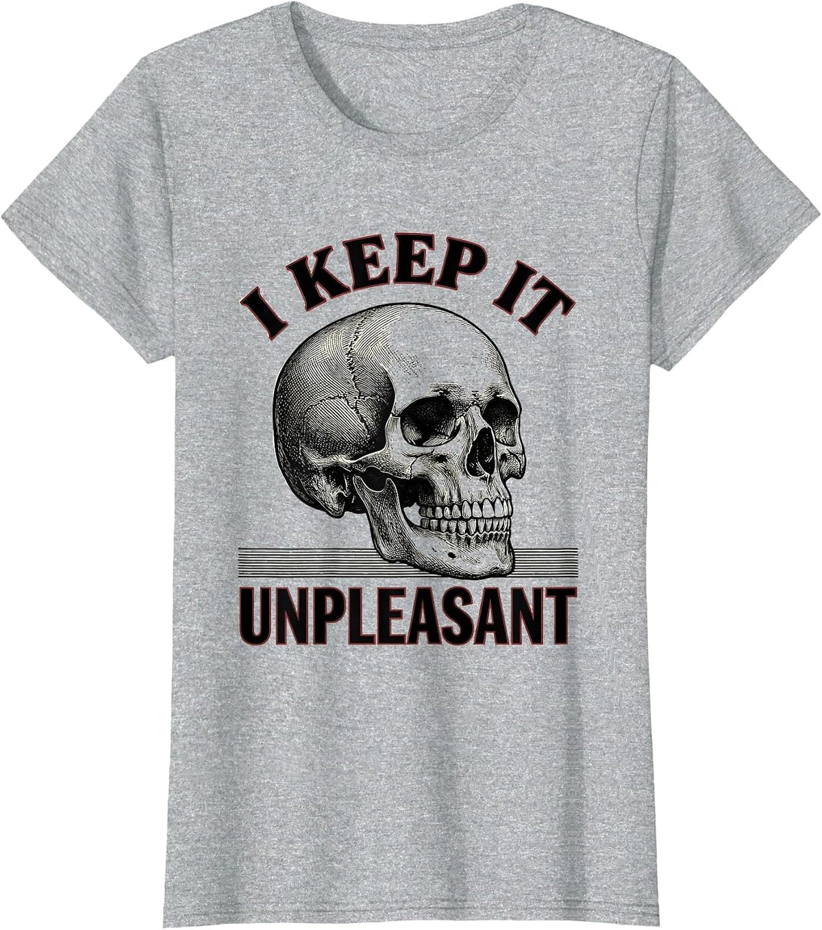 Women's I Keep It Unpleasant Edgy Punk Skull Streetwear Graphic T-Shirt - Heather Grey
