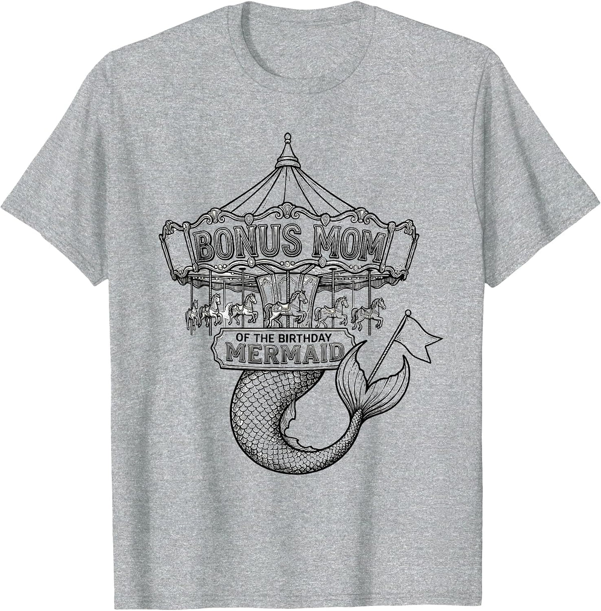 Men's Bonus Mom Of The Birthday Mermaid Family Matching Party T-Shirt - Heather Grey