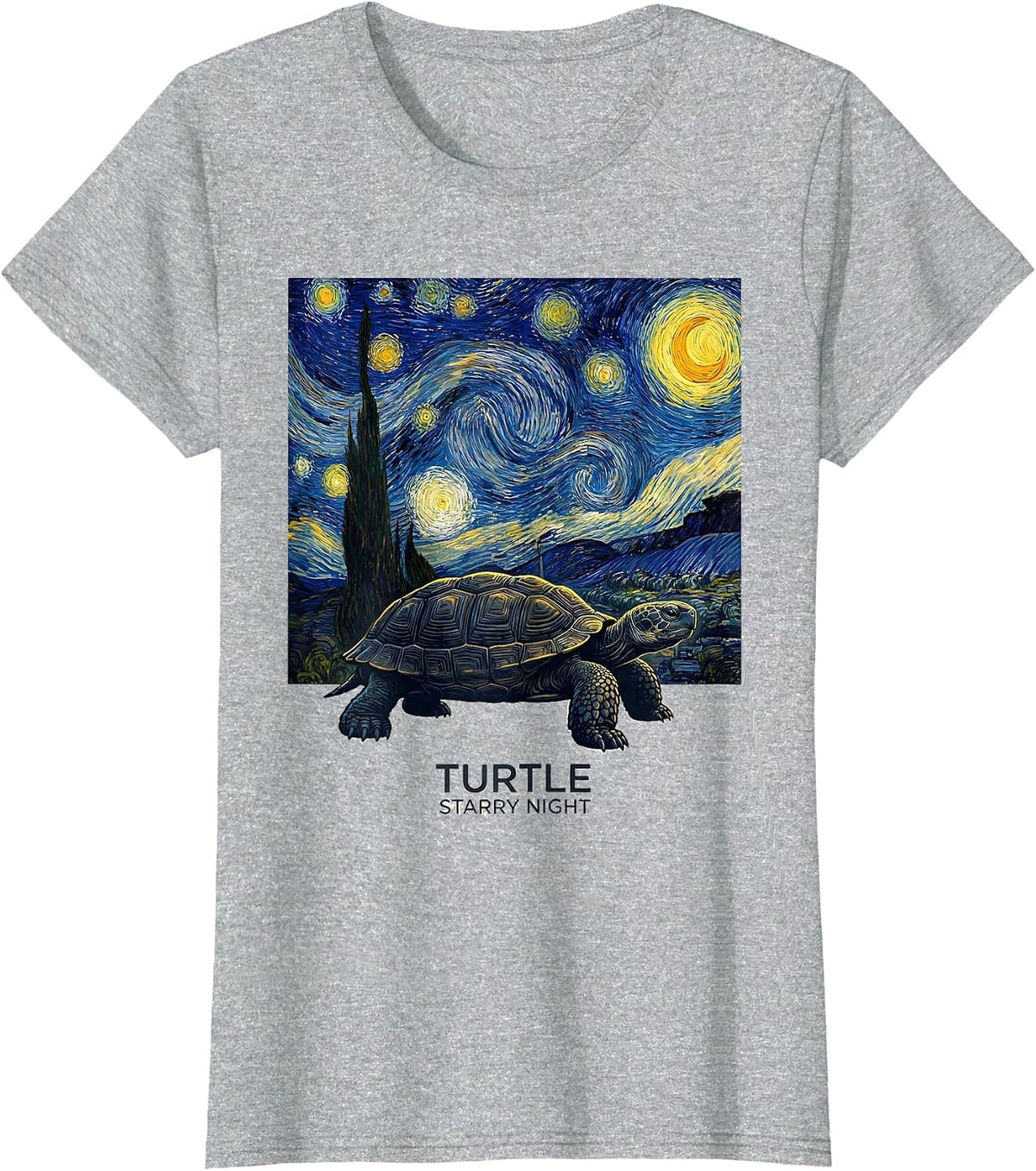 Women's Turtle Starry Night Van Gogh Art Animal Lover Gift T-Shirt - Heather Grey
