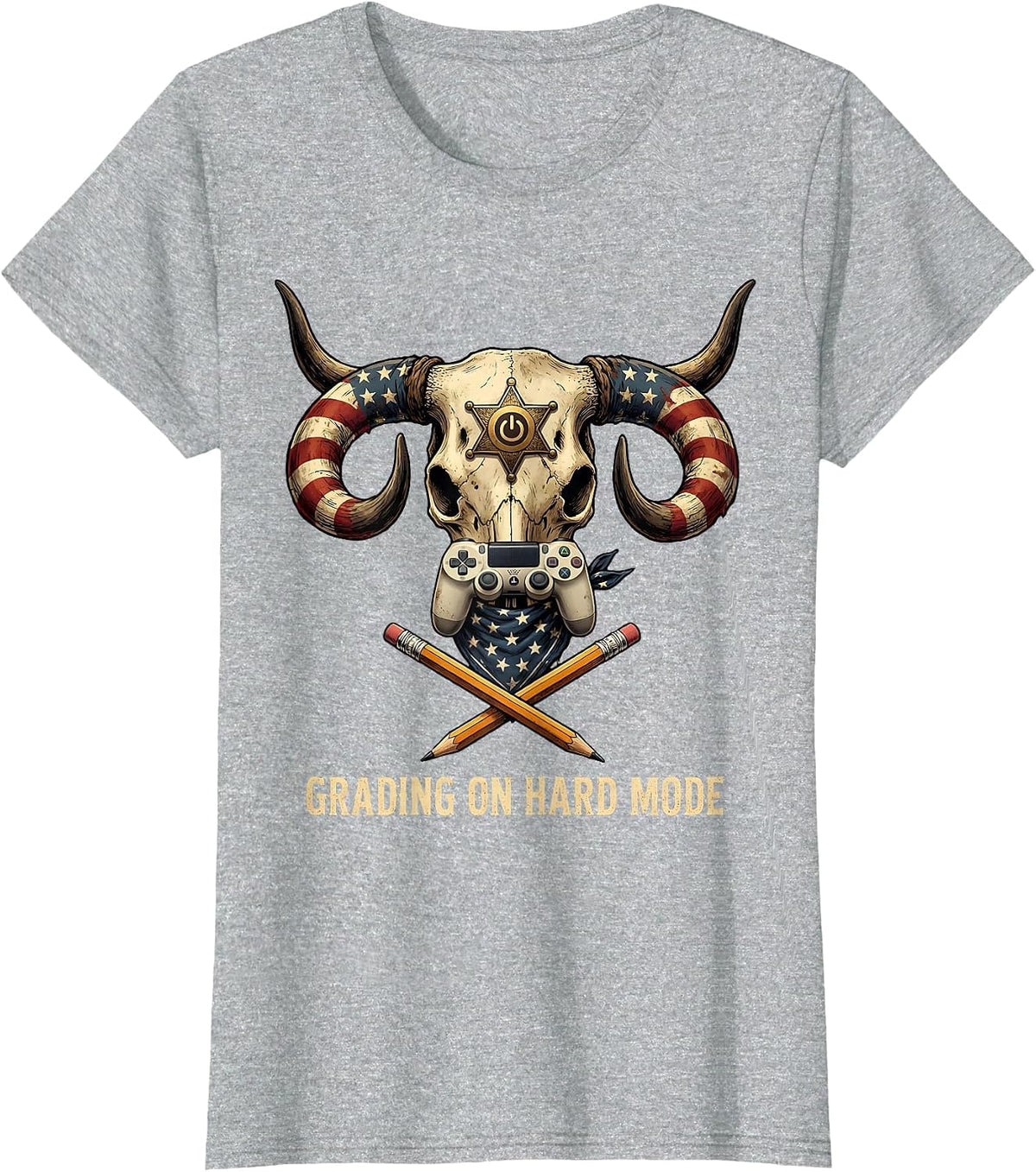 Women's Grading on Hard Mode Technology Gaming Teacher T-Shirt - Heather Grey