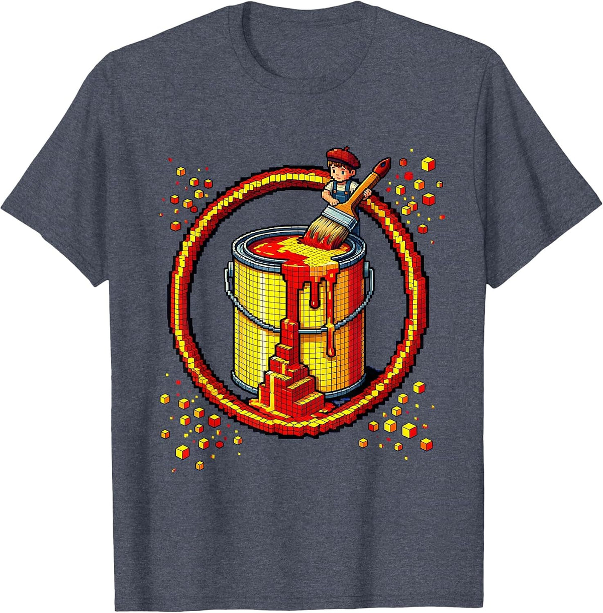 Young Painter Inside Giant Paint Can Art Kids Design T-Shirt - Heather Blue
