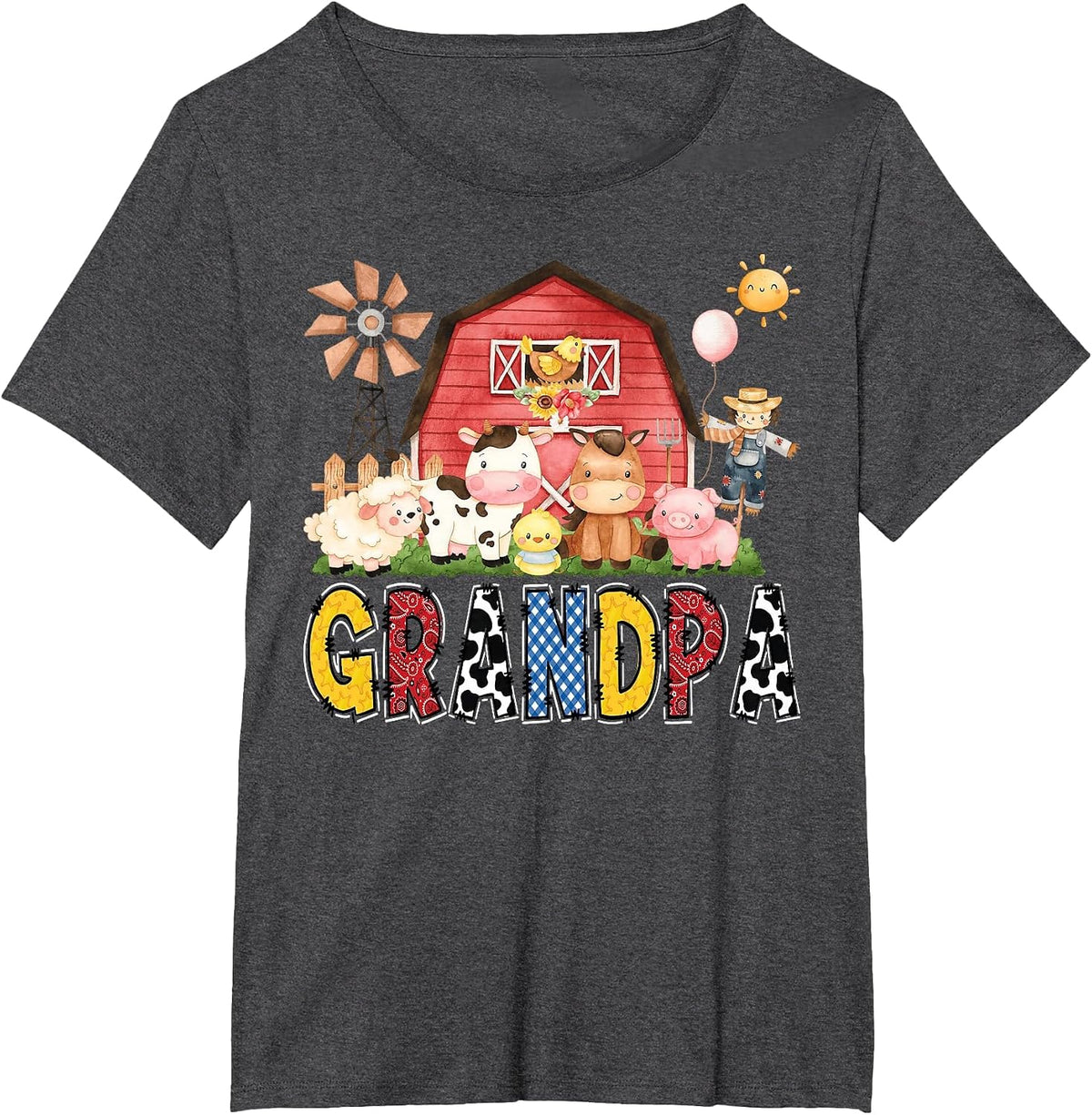 Grandpa Farm Cow Birthday Boy Matching Family Party T-Shirt - Dark Heather Grey