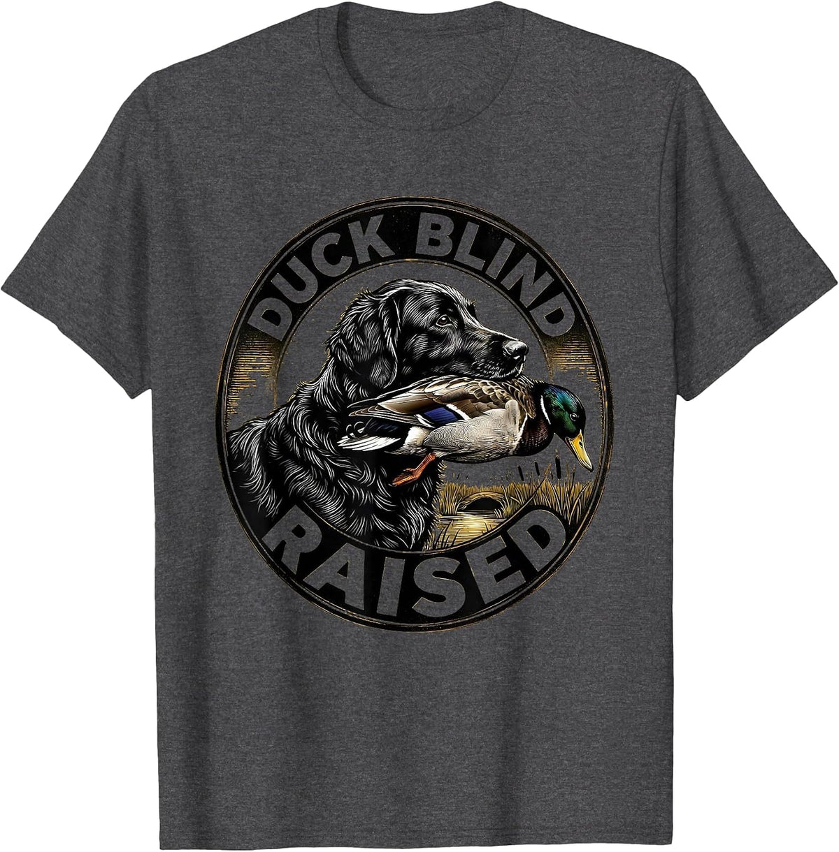 Duck Blind Raised Scratchboard Hunting Dog Waterfowl Youth T-Shirt - Dark Heather Grey