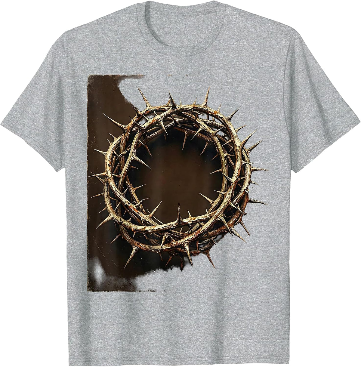 Men's Crown of Thorns Christian Faith Graphic Design T-Shirt - Heather Grey