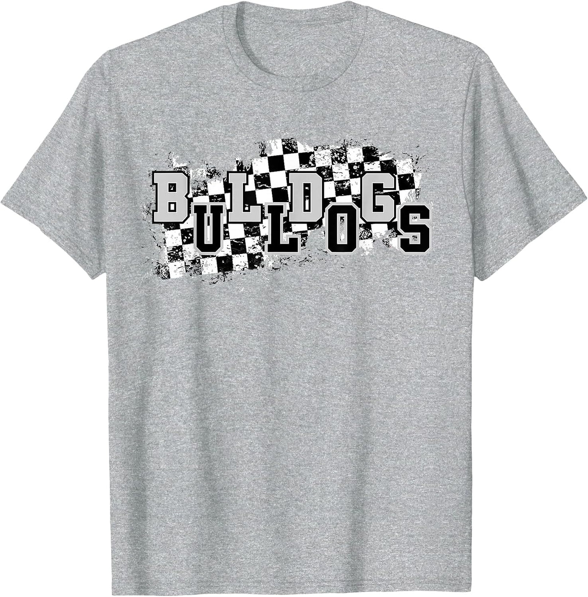 Bulldogs School Spirit Bulldog Pride Checkered Teacher T-Shirt - Heather Grey