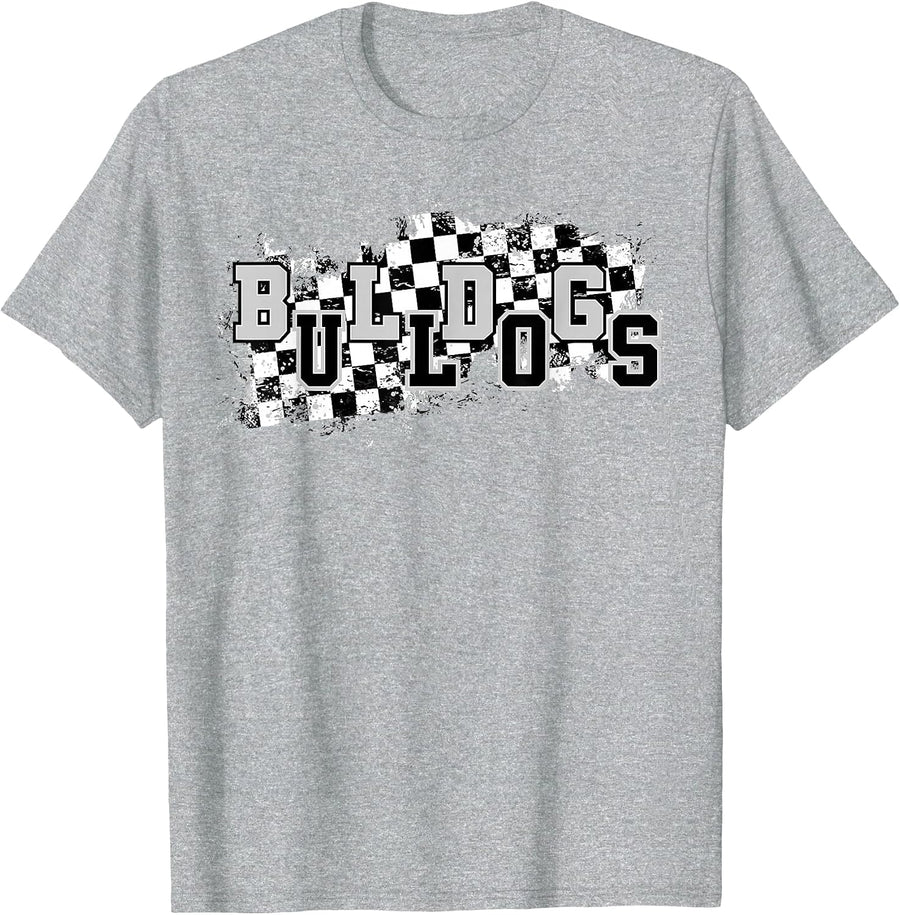 Bulldogs School Spirit Bulldog Pride Checkered Teacher T-Shirt - Heather Grey