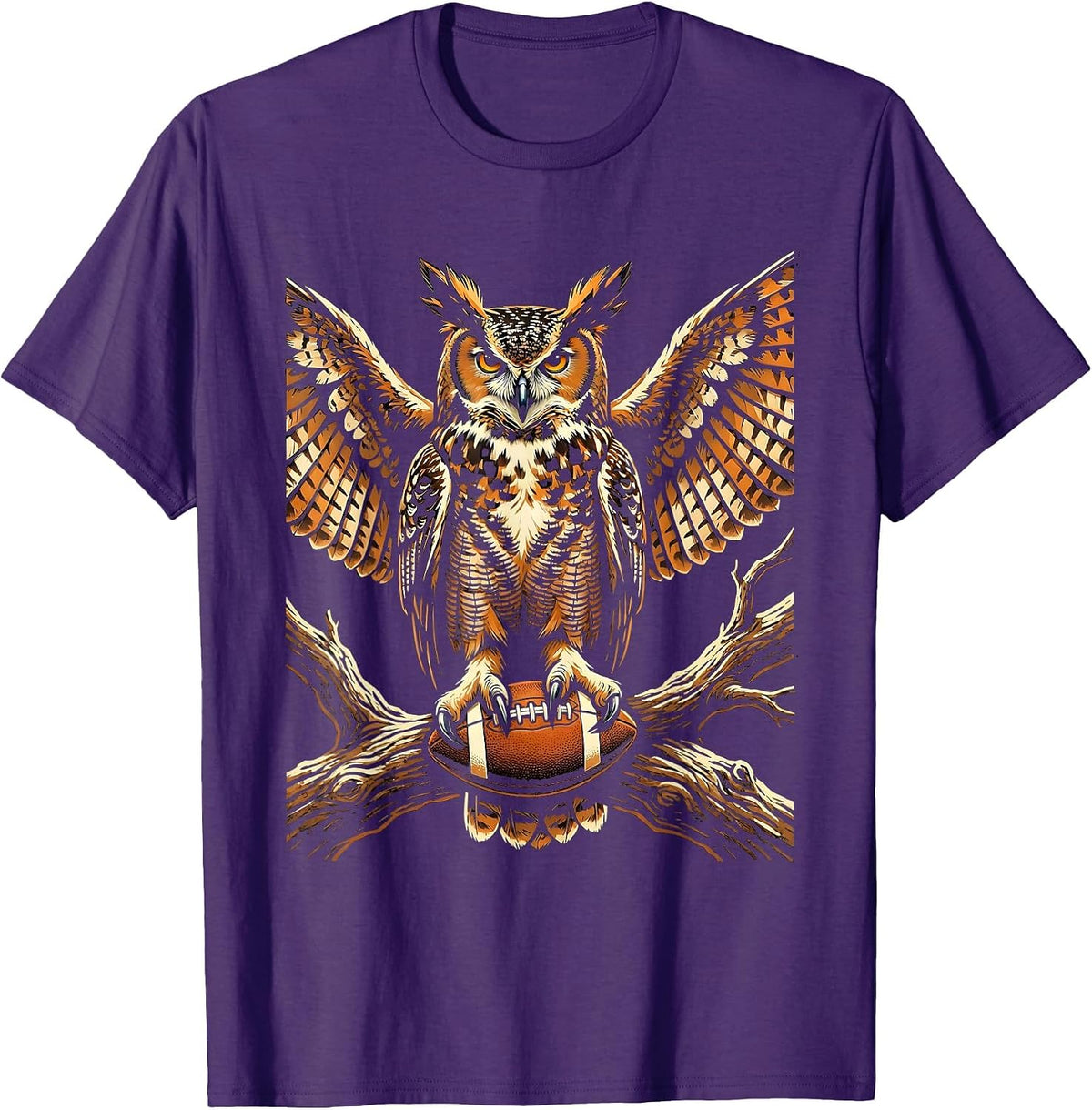 Great Horned Owl Football Spirit Animal Graphic T-Shirt - Purple