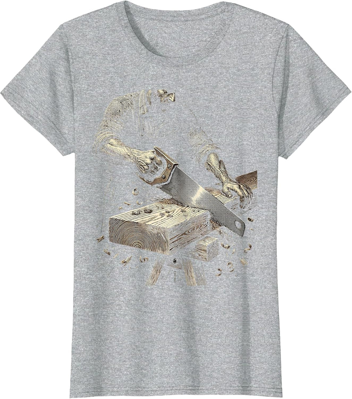 Carpenter Sawing Plank Blue Collar Graphic T-Shirt - Heather Grey