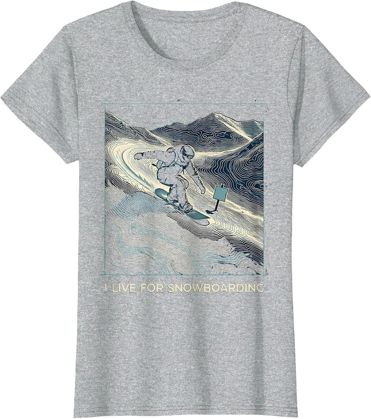 I Live For Snowboarding Topographic Contour Snowboarder Gift T-Shirt - Heather Grey