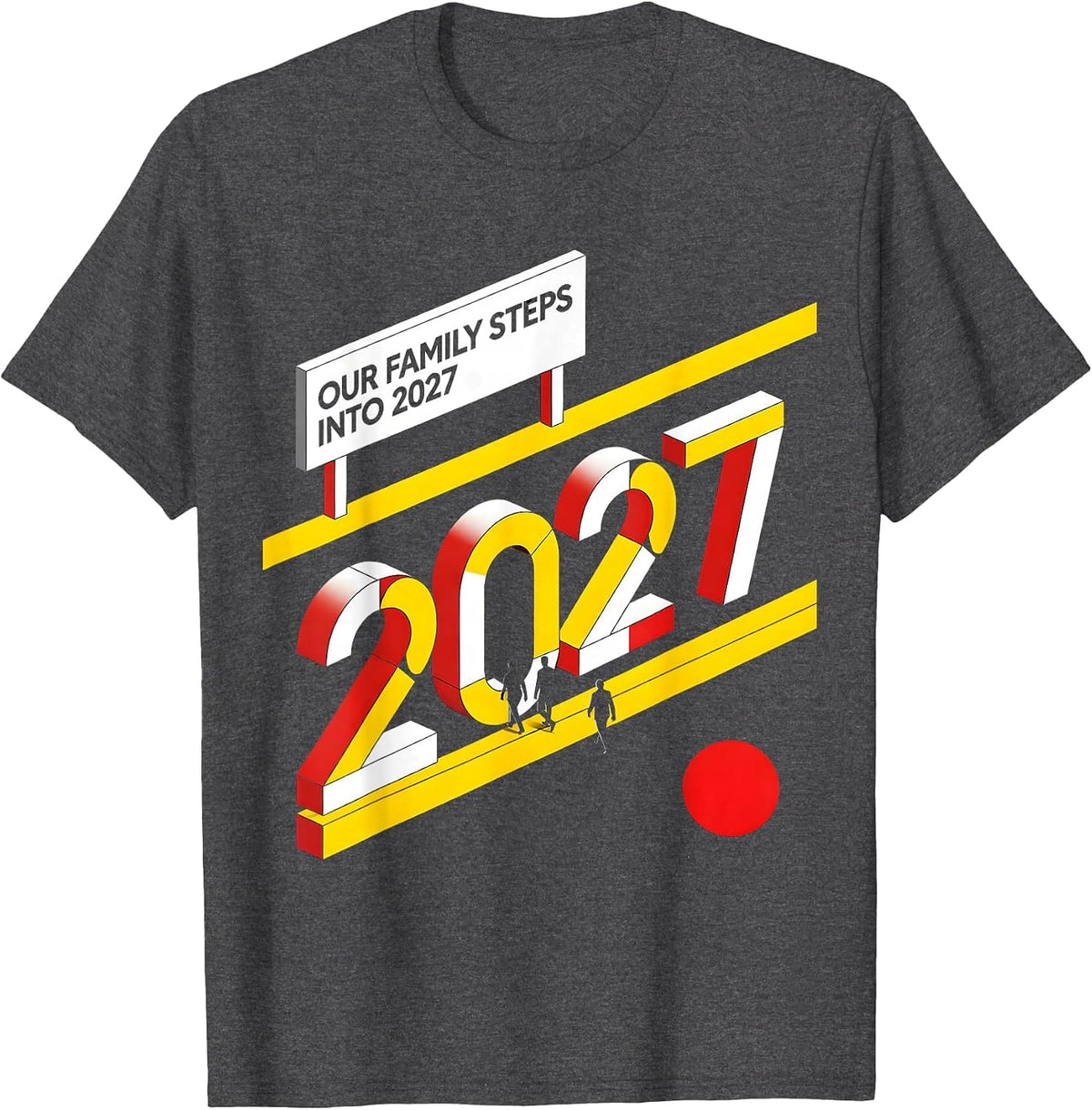 Men's Our Family Steps Into 2027 Bauhaus Modernist Family Party T-Shirt - Dark Heather Grey